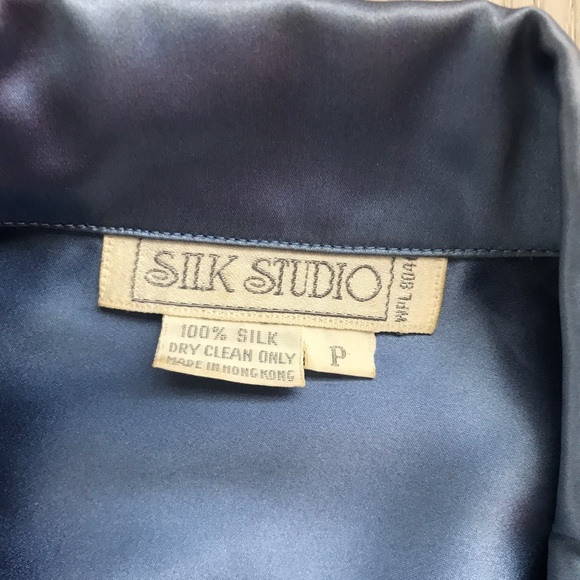 SILK STUDIO PJ DRESS 100% SILK NLUE BUTTON LONG SLEEVES P - Picture 3 of 7